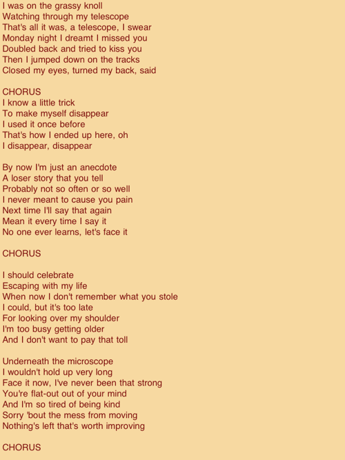 Lyrics, "Disappear" by Paul Roub